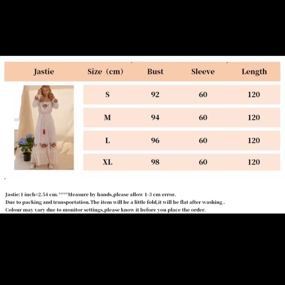 Bohemian Off-Shoulder Embroidered Cream Dress - Picture 10 of 15